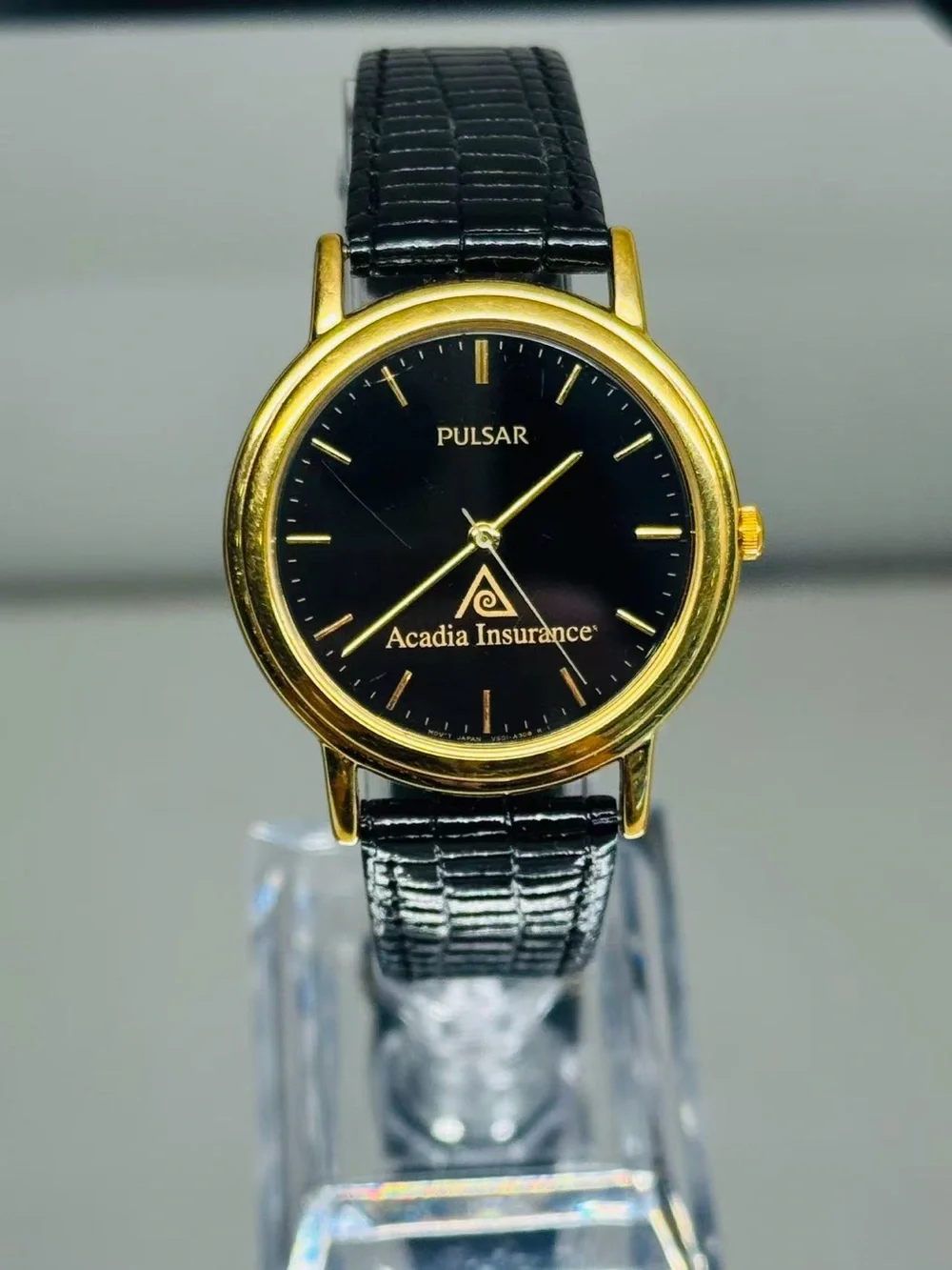 Vintage Pulsar Quartz 33mm Gold Tone Acadia Insurance Men Watch New Battery Runs